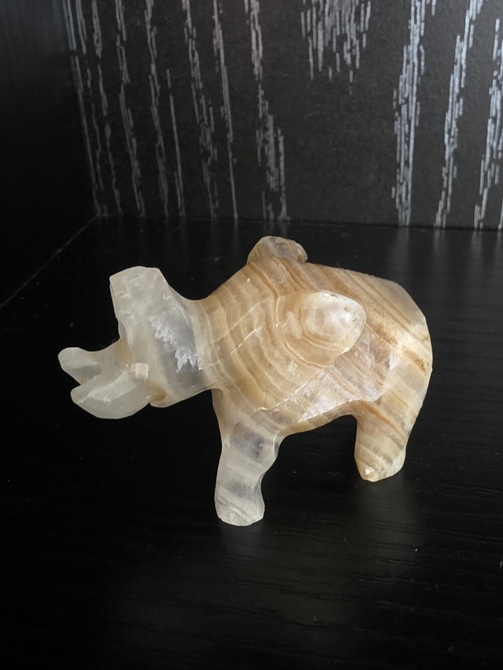 Hand-Carved Beige Onyx Elephant Sculpture - Home Art